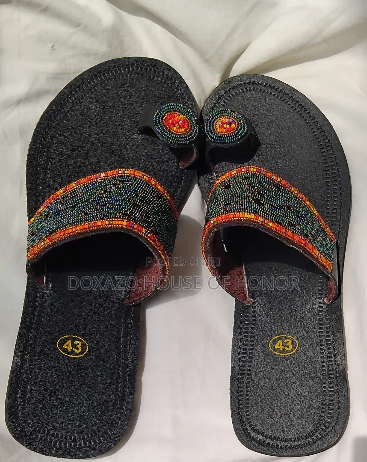 Ladies’ Handmade Maasai Beaded Leather Sandals – African Flat Sandals