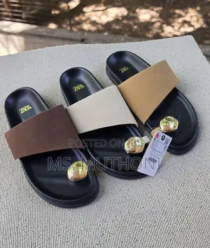 Zara Metallic Ornament Flat Slide Sandals Size 37-41