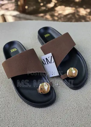 Zara Metallic Ornament Flat Slide Sandals Size 37-41
