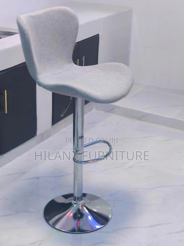 Grey Fabric Adjustable Height Bar Counter Stool With Chrome Base - thumbnail 3