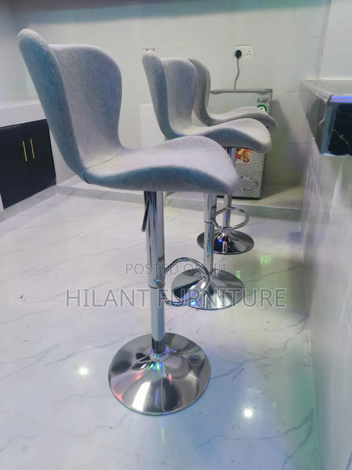 Grey Fabric Adjustable Height Bar Counter Stool With Chrome Base
