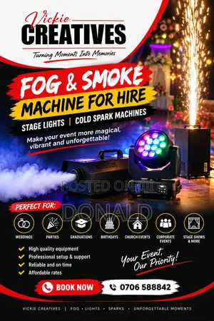 Fog Machine, Cold Spark & Stage Lighting for Events