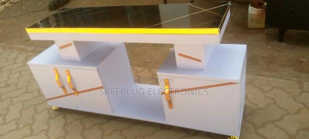 White and Gold TV Stand With Marble Sheet Top - main view
