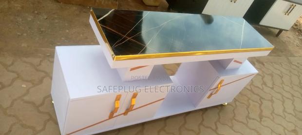 White and Gold TV Stand With Marble Sheet Top - thumbnail 2