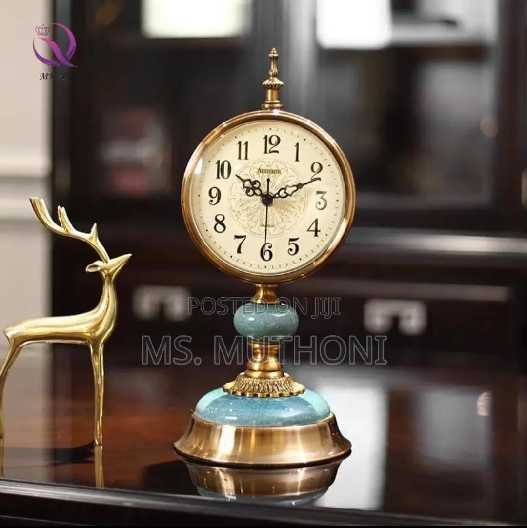 Vintage Metal and Ceramic Desk Clock / Mantel Clock