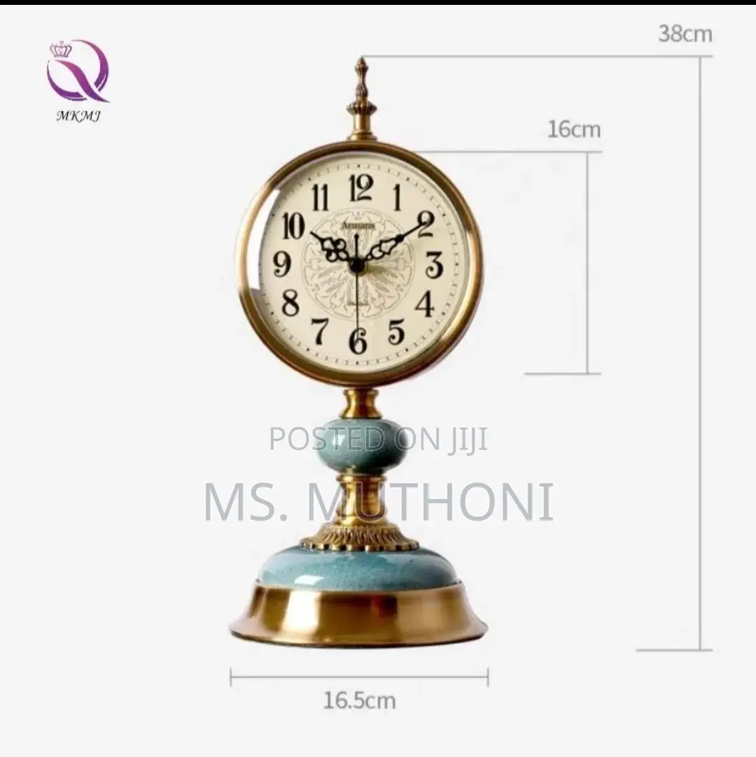 Vintage Metal and Ceramic Desk Clock / Mantel Clock