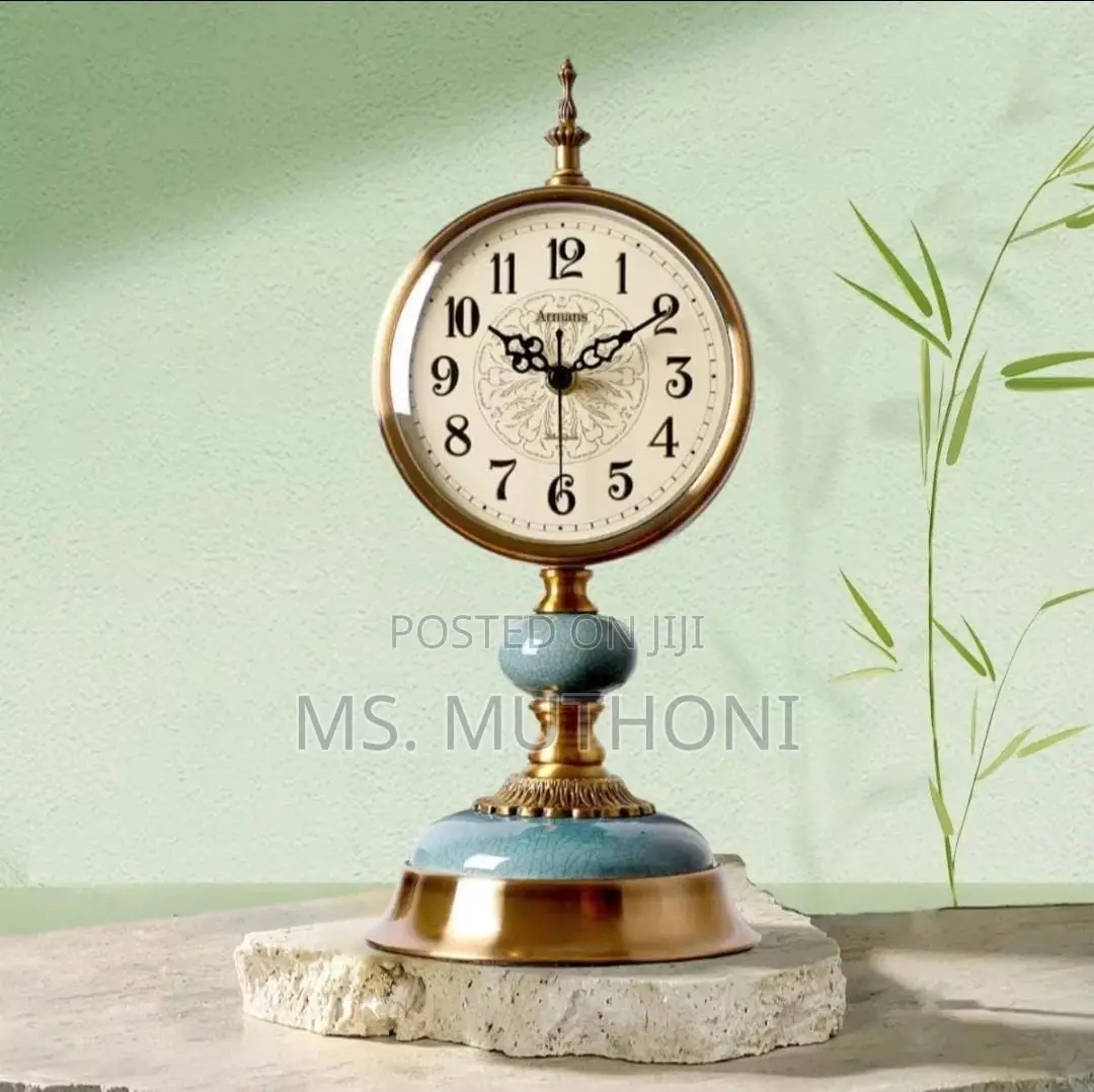 Vintage Metal and Ceramic Desk Clock / Mantel Clock