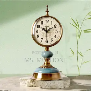 Vintage Metal and Ceramic Desk Clock / Mantel Clock