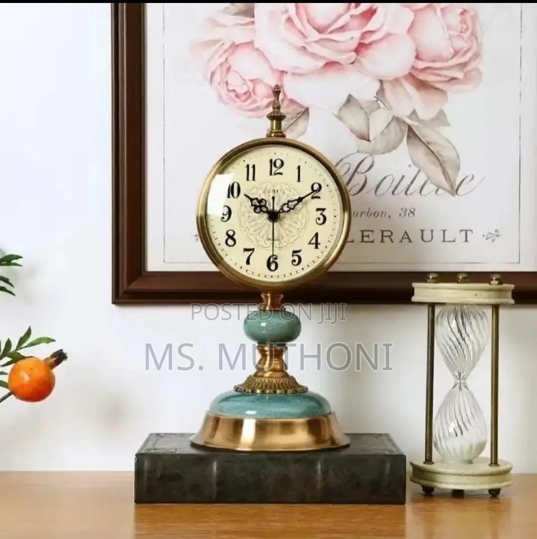 Vintage Metal and Ceramic Desk Clock / Mantel Clock