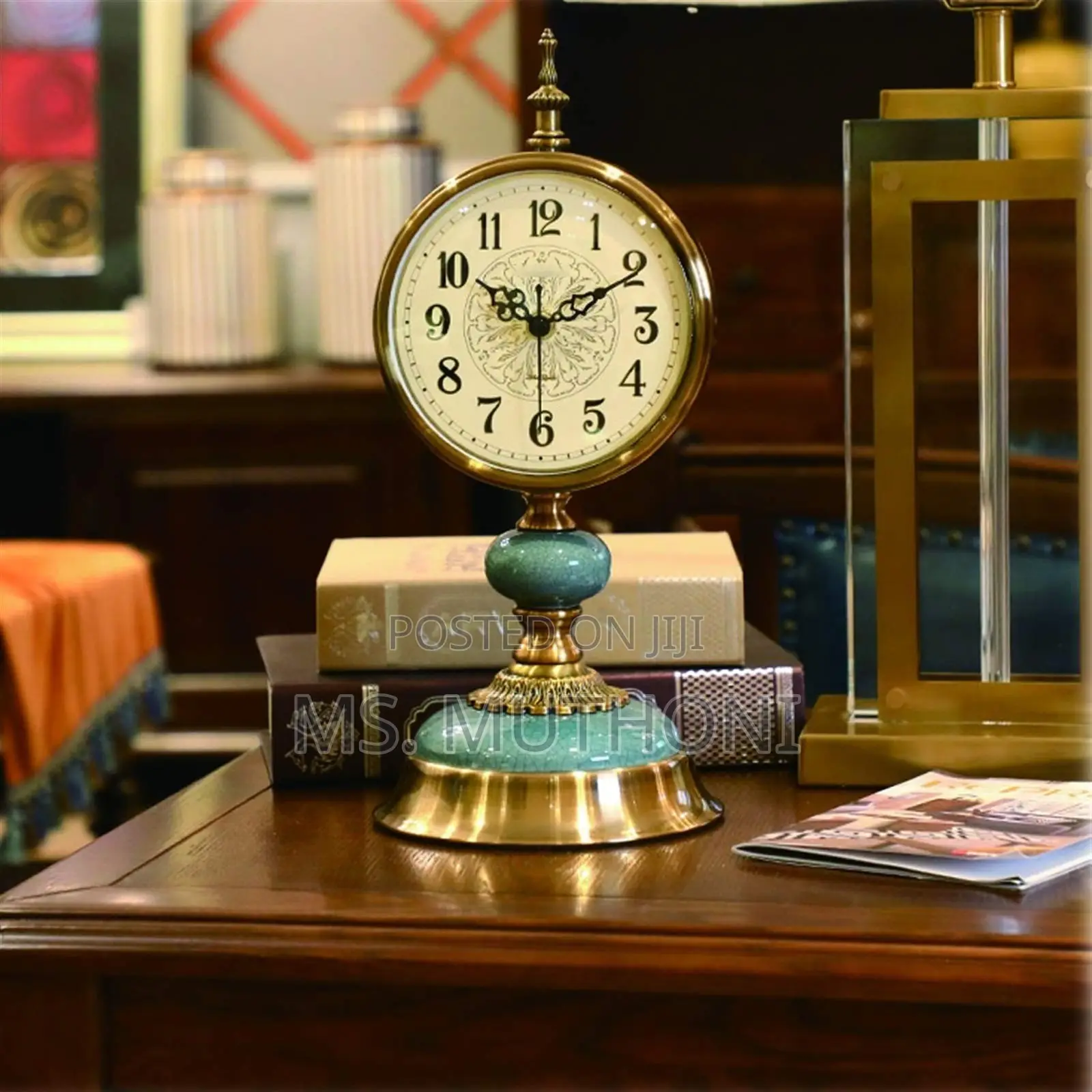 Vintage Metal and Ceramic Desk Clock / Mantel Clock