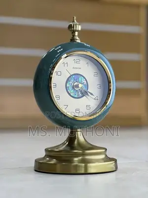 Luxury Vintage Table Clock Ft a Sea-Green Ceramic and Metal Body,