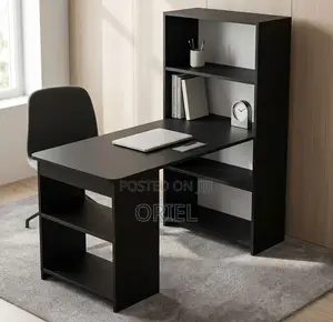 Black Study Table With Shelves – Space-Saving Home Office Desk