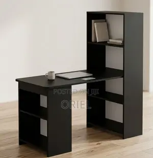 Black Study Table With Shelves – Space-Saving Home Office Desk