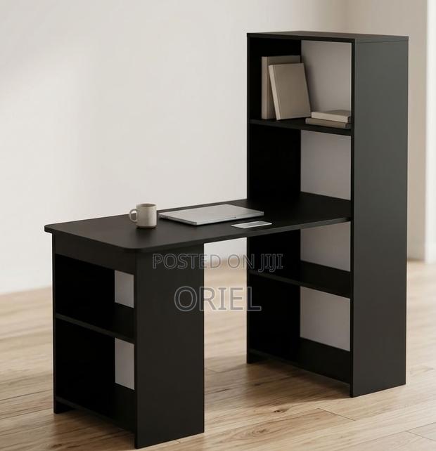 Black Study Table With Shelves – Space-Saving Home Office Desk - thumbnail 2