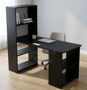 Black Study Table With Shelves – Space-Saving Home Office Desk