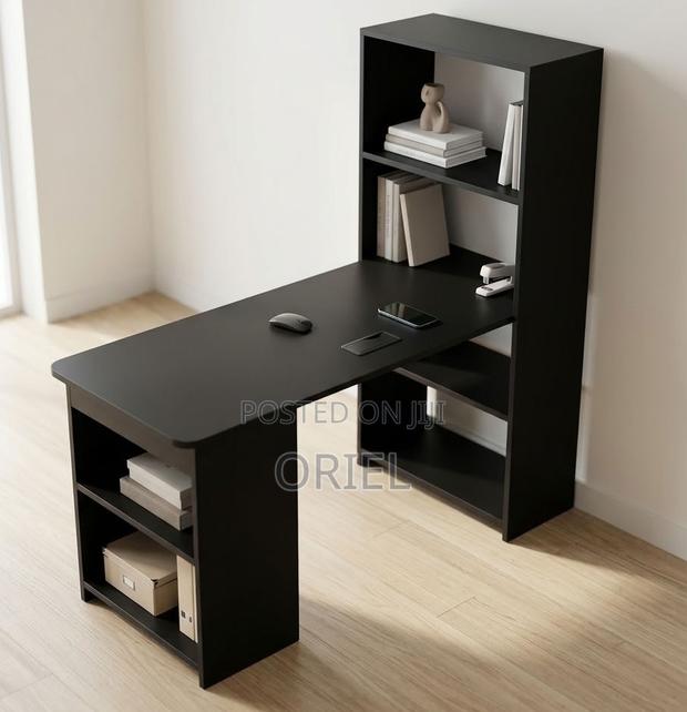 Black Study Table With Shelves – Space-Saving Home Office Desk - thumbnail 6