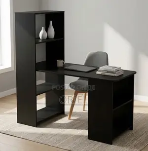 Black Study Table With Shelves – Space-Saving Home Office Desk