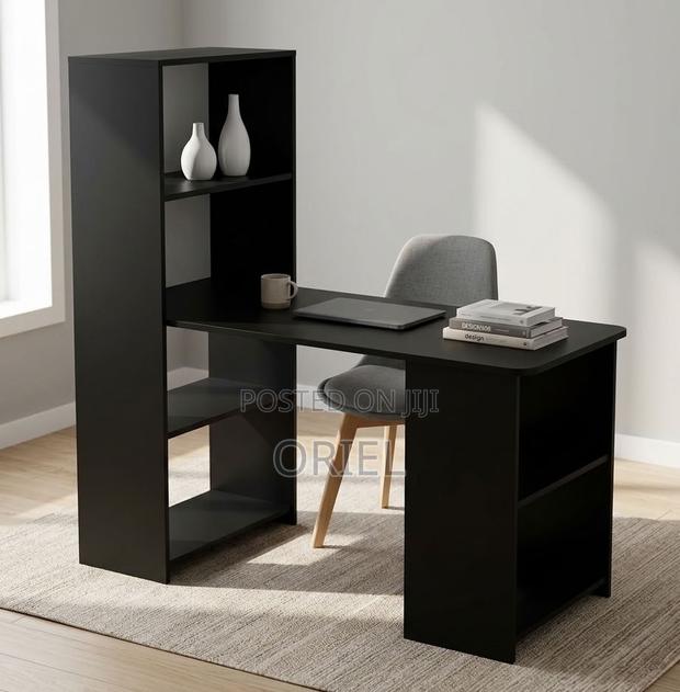 Black Study Table With Shelves – Space-Saving Home Office Desk - thumbnail 5