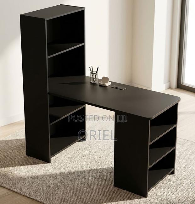 Black Study Table With Shelves – Space-Saving Home Office Desk - thumbnail 7