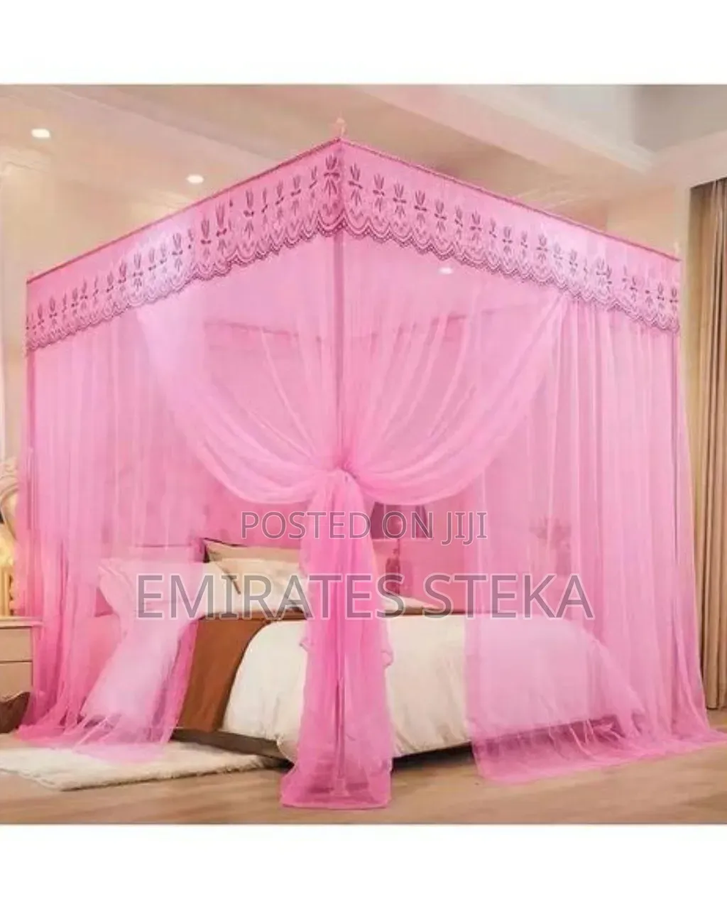 4 Stand Pink Mosquito Net With Metallic Stands