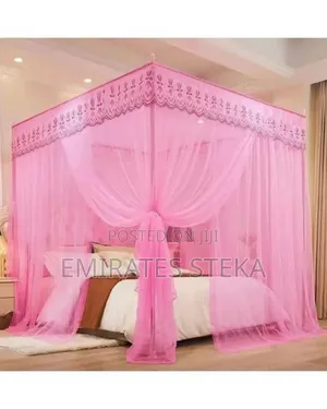 4 Stand Pink Mosquito Net With Metallic Stands