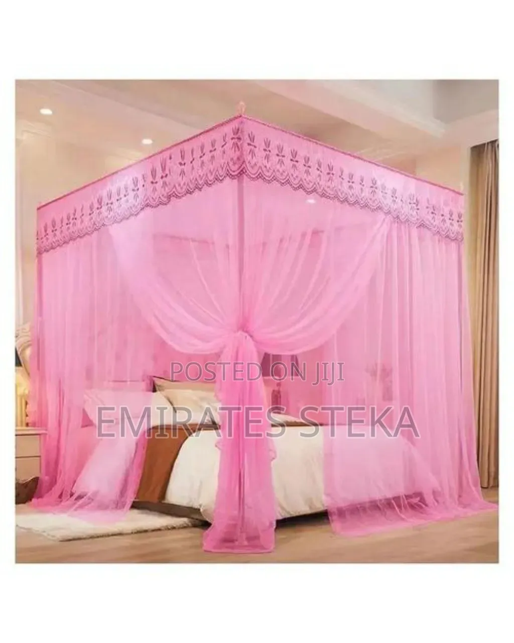 4 Stand Pink Mosquito Net With Metallic Stands