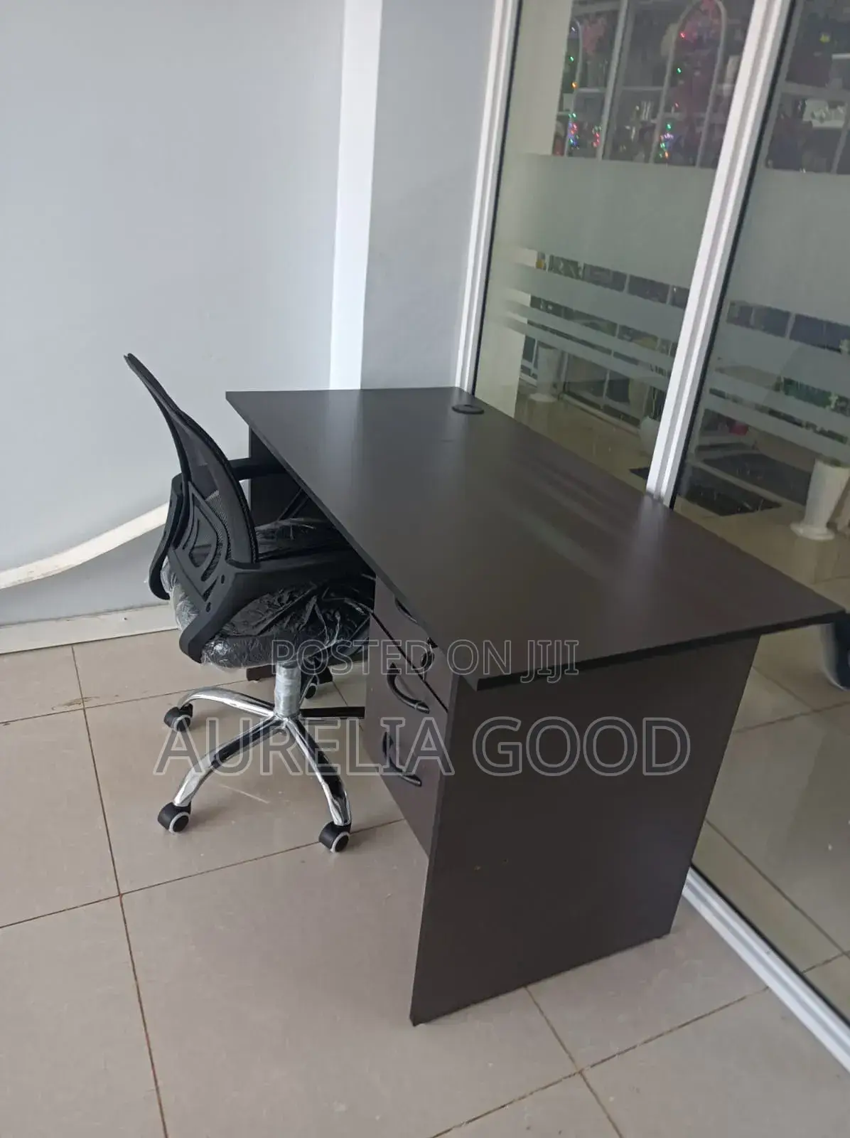 Executive Leather Mesh and Gre Black Desk