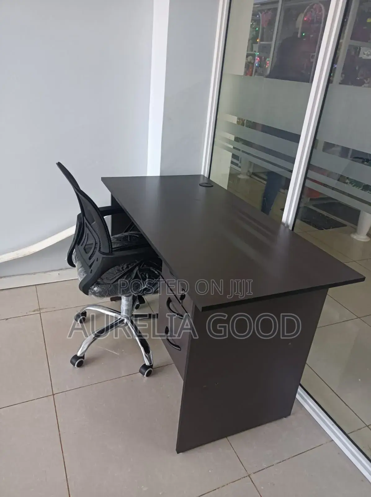 Executive Leather Mesh and Gre Black Desk