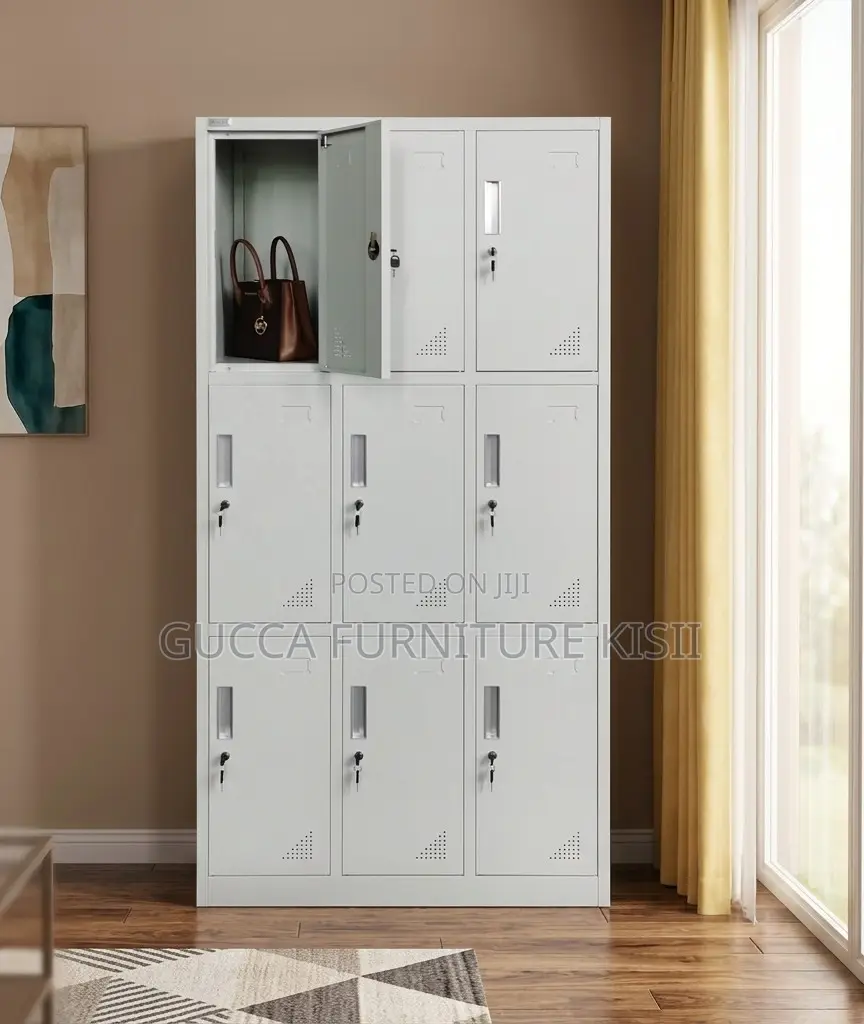 9 Locker Organizer Metallic Storage Cabinet