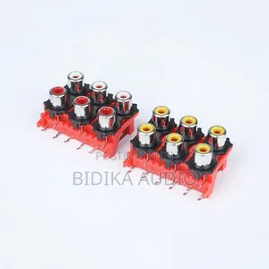 PCB Panel Mount Red 6-Pole Female RCA Jack Socket PA66 &