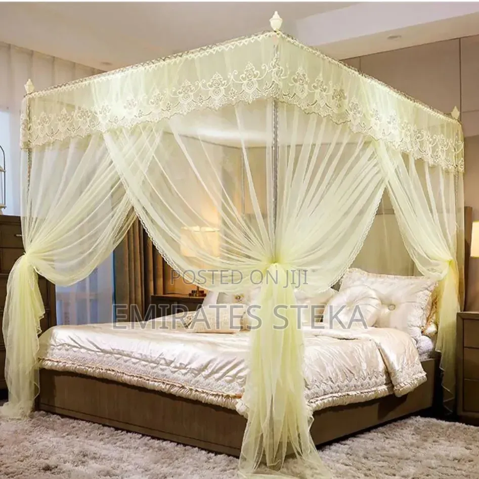 4 Stand Mosquito Net With Sliding Rails Cream
