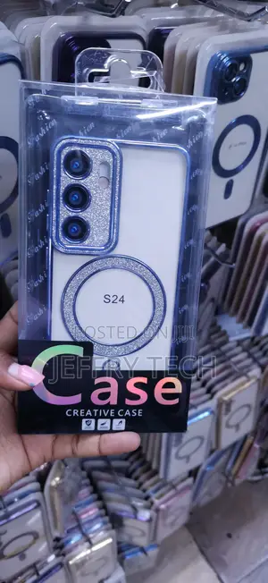 Blue Magnetic Case With a Glitter Camera Lens for Samsung Galaxy S24