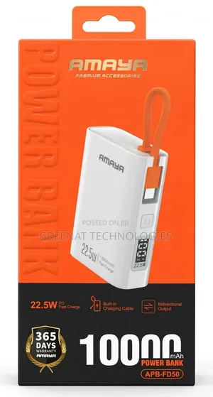 AMAYA Power Bank 10000mAh APB-FD50 22.5W PD Fast Charge Builtin Cable