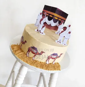 Hajj & Umrah Theme Cake With Kaaba , Camels & Pilgrims