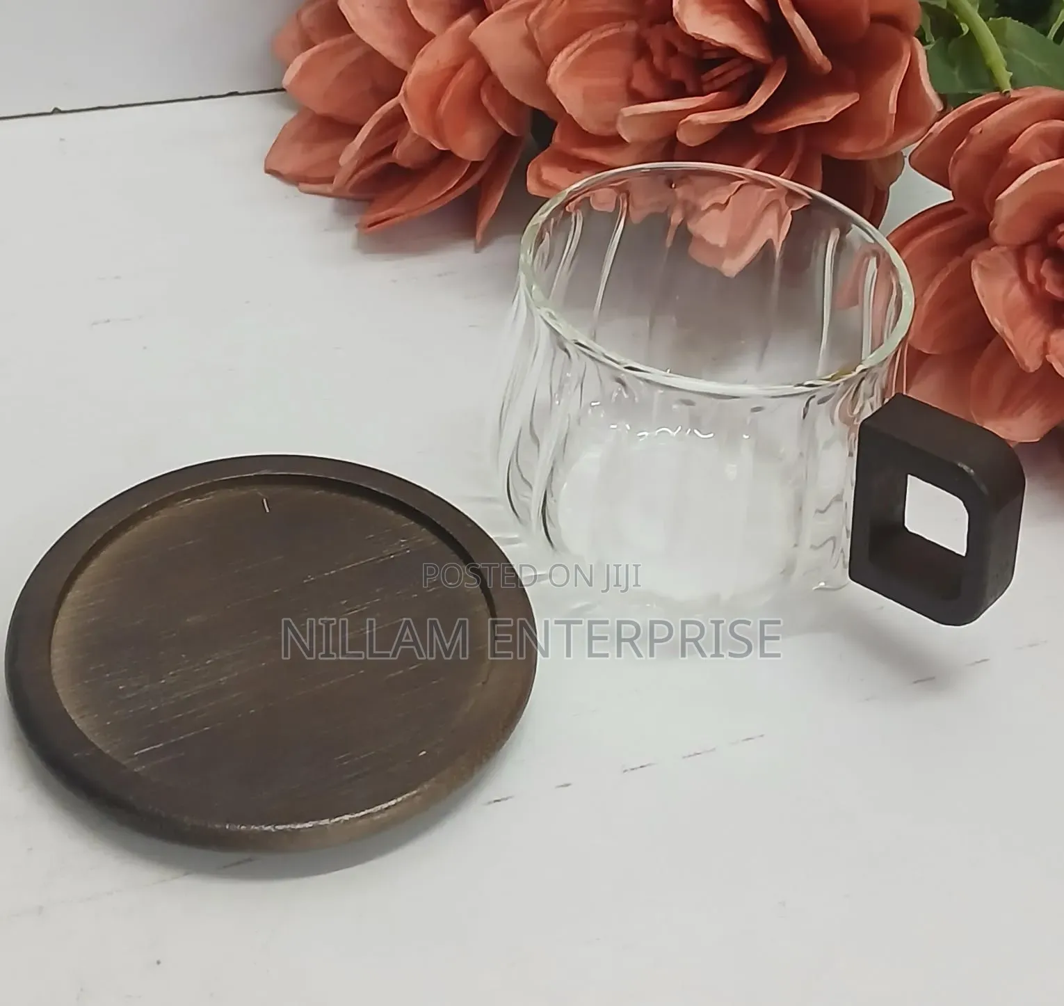 Classic Glass Cup Plus Wooden Coaster