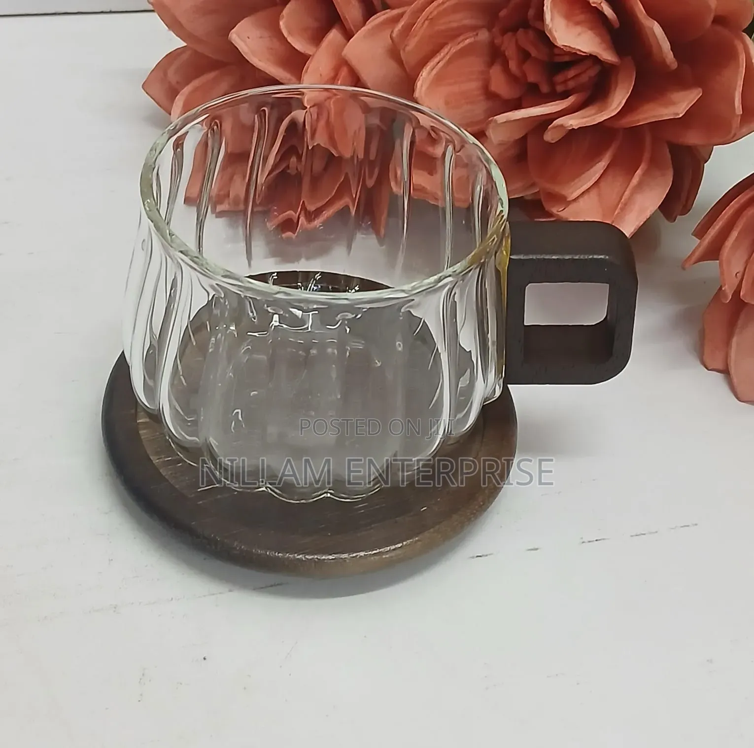 Classic Glass Cup Plus Wooden Coaster