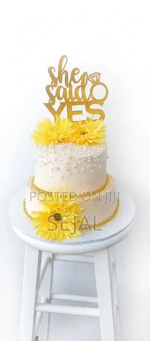 2 Tier She Said Yes Engagement Cake With Gold Details