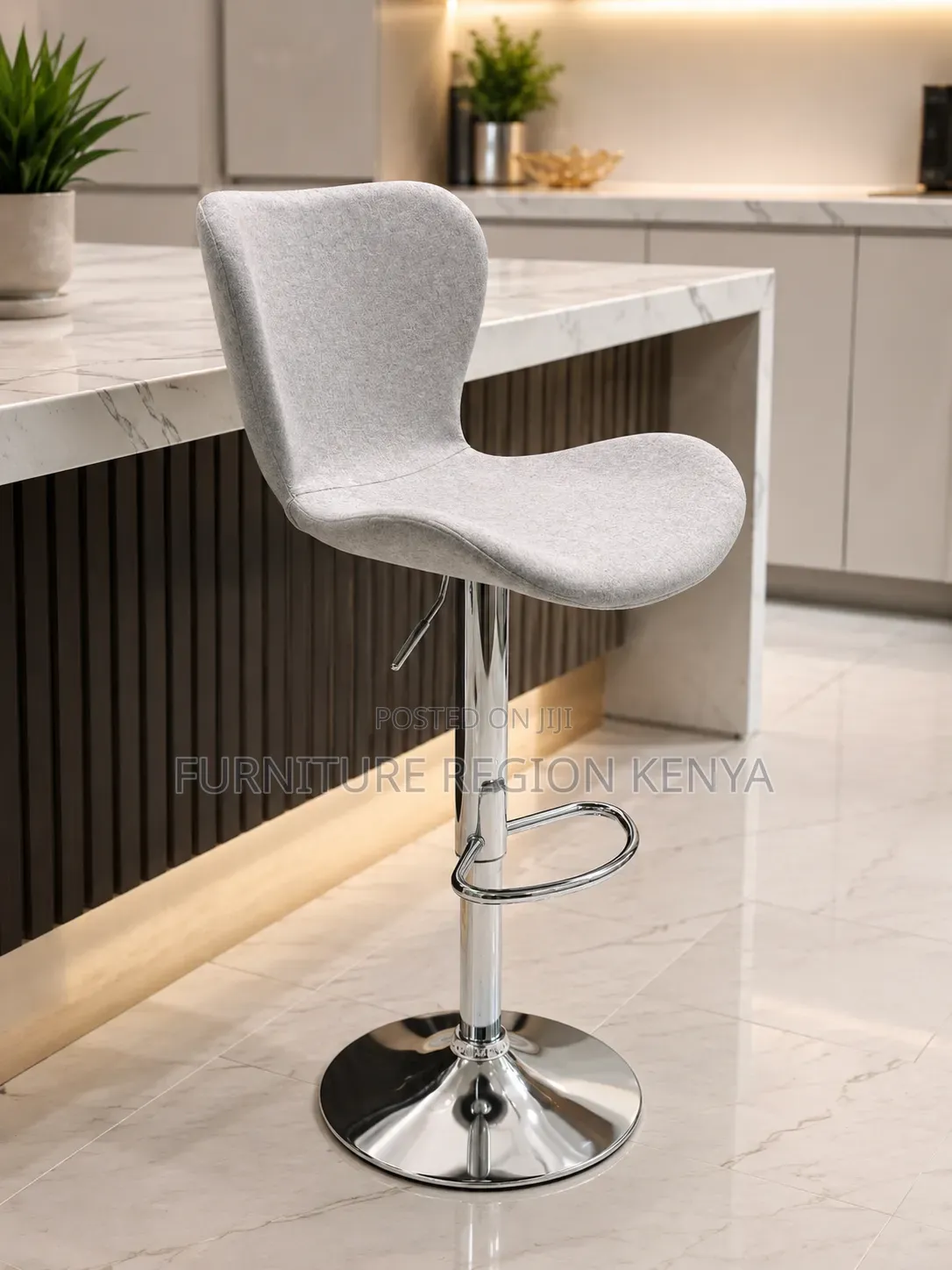 Cream Bar/Kitchen Stool, Silver