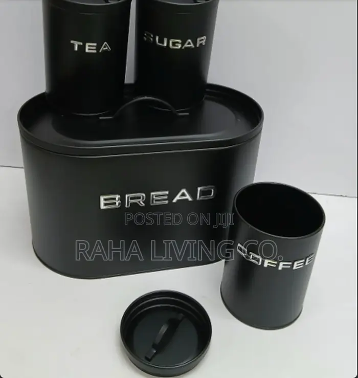 Bread Storage Bin With Tea Sugar Coffee Canisters Set