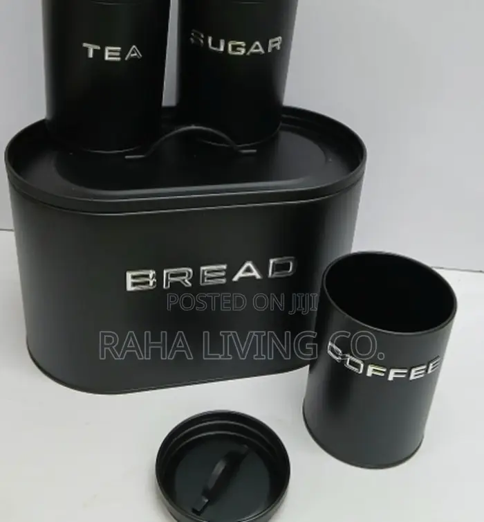 Bread Storage Bin With Tea Sugar Coffee Canisters Set