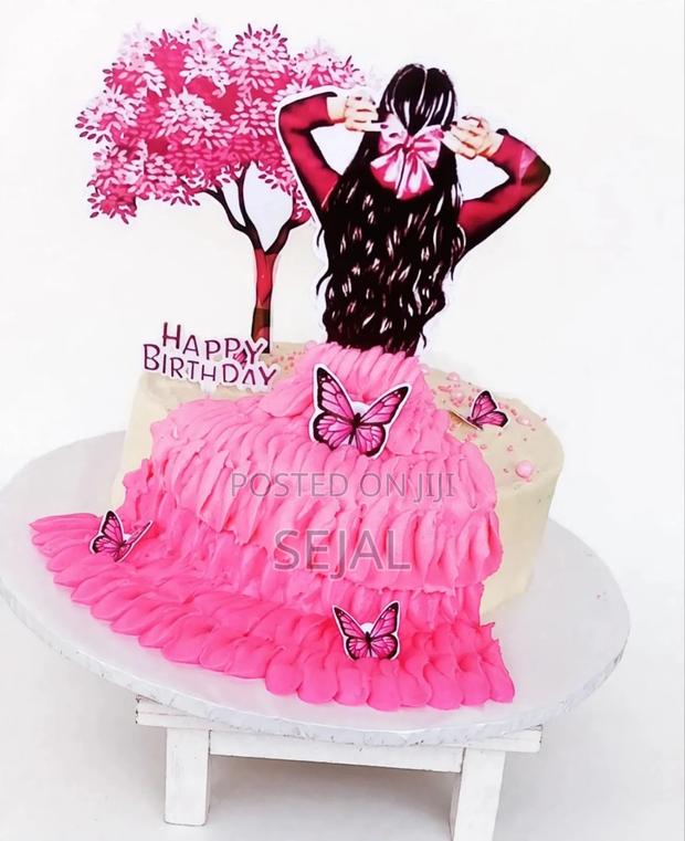 Pink Butterfly Dress Girl Birthday Cake