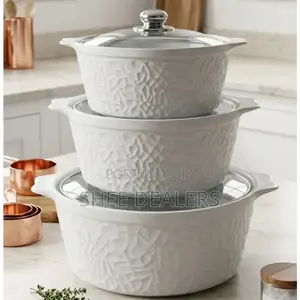 3pc Set Ceramic Serving Dishes With Glass Cover