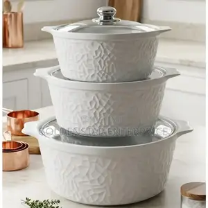 3pc Set Ceramic Serving Dishes With Glass Cover