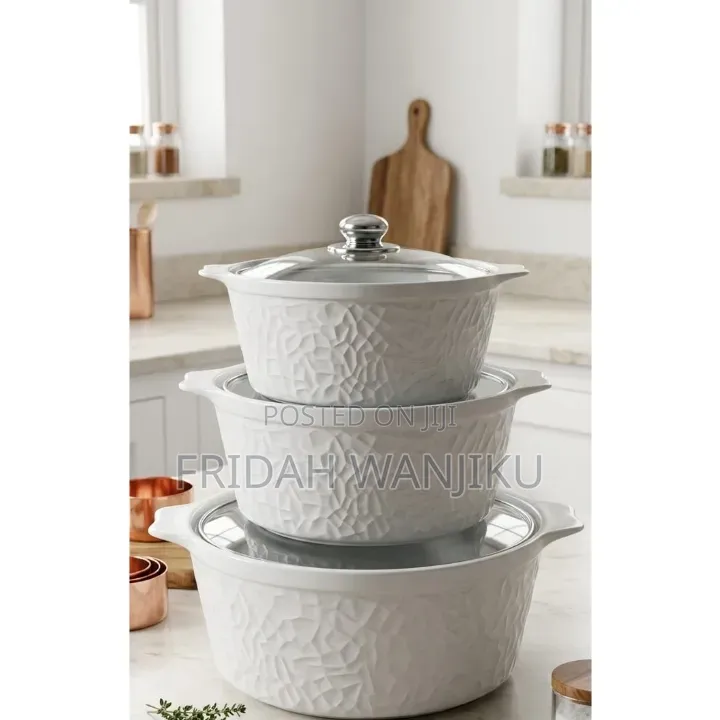 3pc Set Ceramic Serving Dishes With Glass Cover