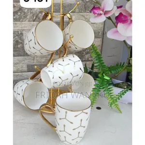 6pcs Ceramic Mug With Golden Prints