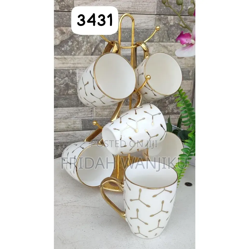 6pcs Ceramic Mug With Golden Prints