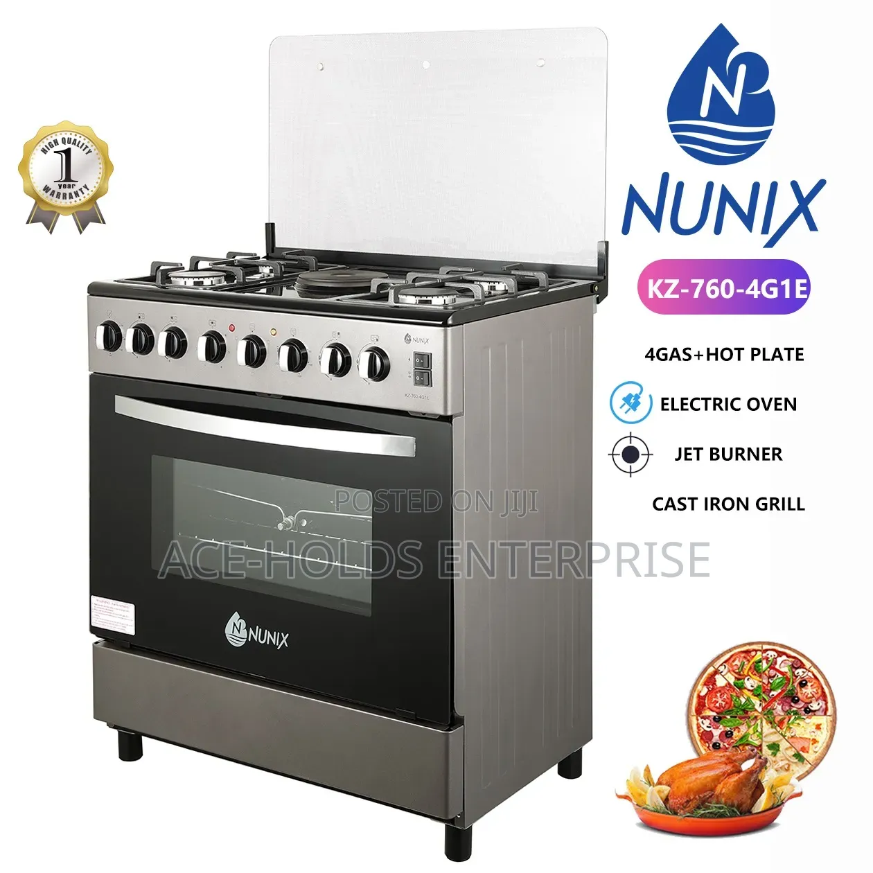 Nunix Standing Cooker 60*70 4G + 1E + Electric Oven - Cast Iron Grill
