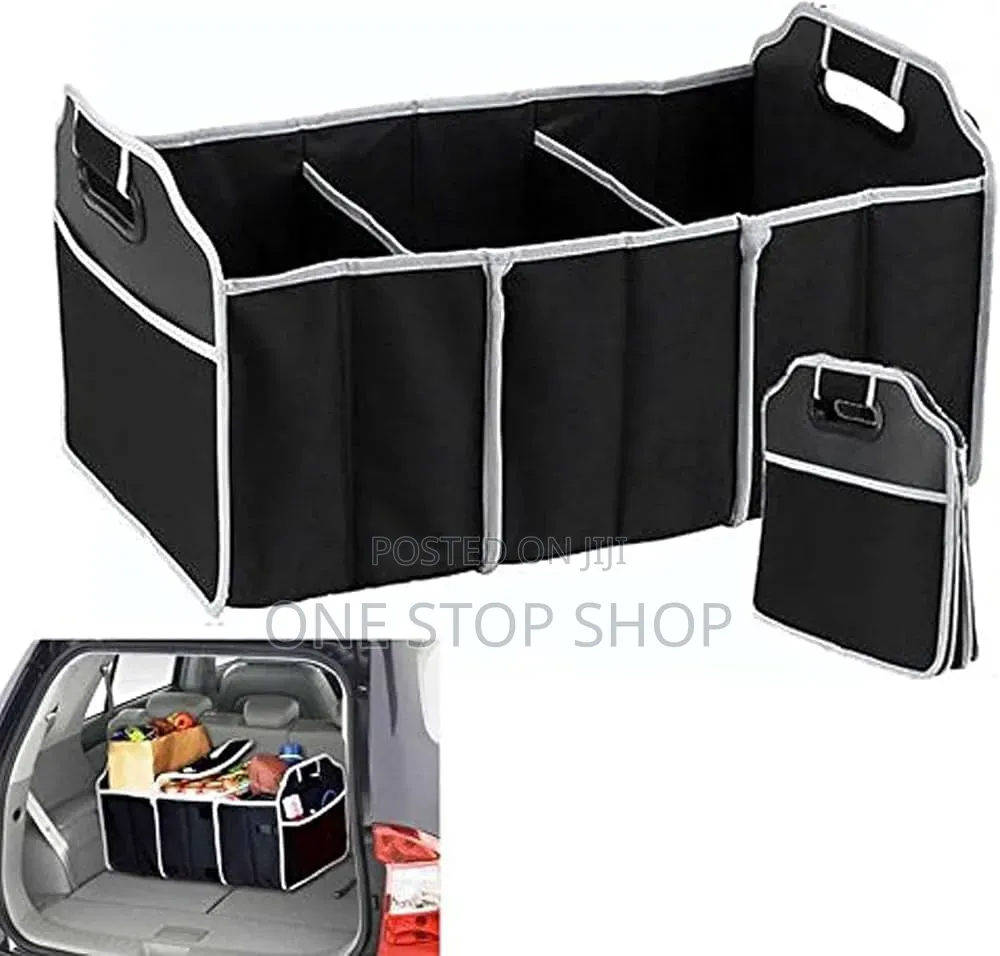 Car Black Fabric Boot Storage Bag With White Trim