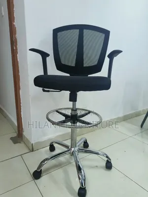 Black Mesh Drafting Office Chair With Chrome Base /Cashier Chair