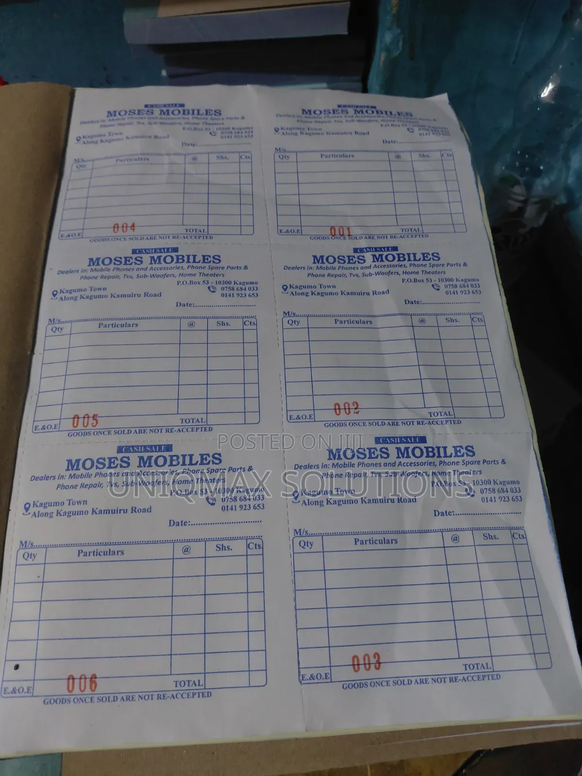Custom Printed Receipt Books & Invoice